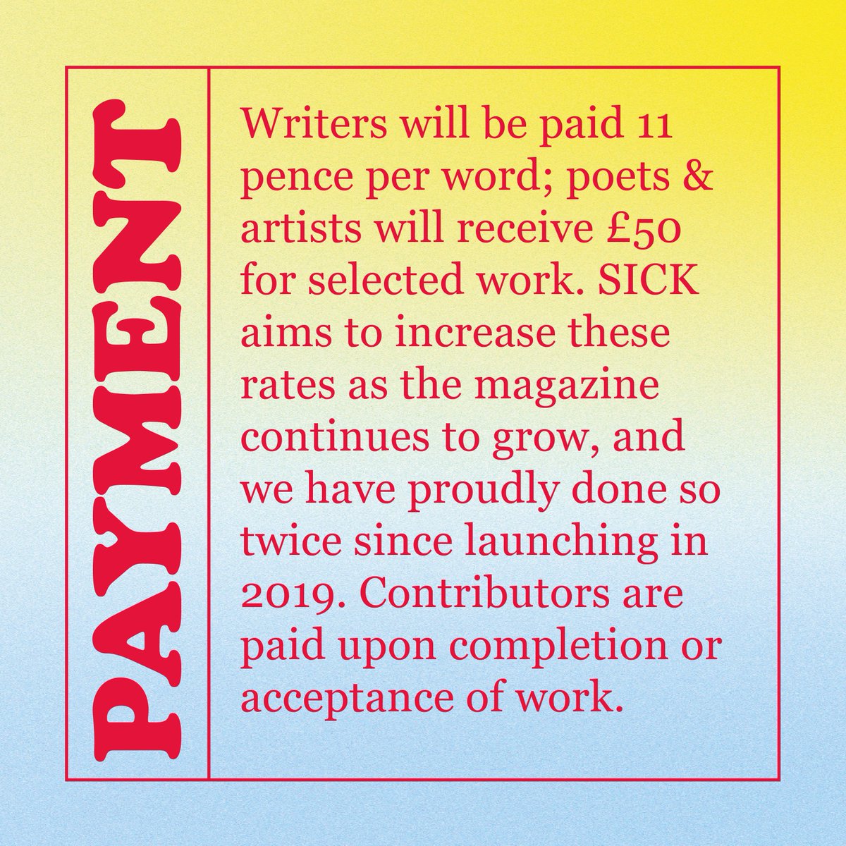 Calling all sick/disabled writers, artists, & poets - we are accepting submissions until April 20th! Yes, we pay all contributors! More info at: sickmagazine.co.uk #chronicillness #disability #disabledwriters