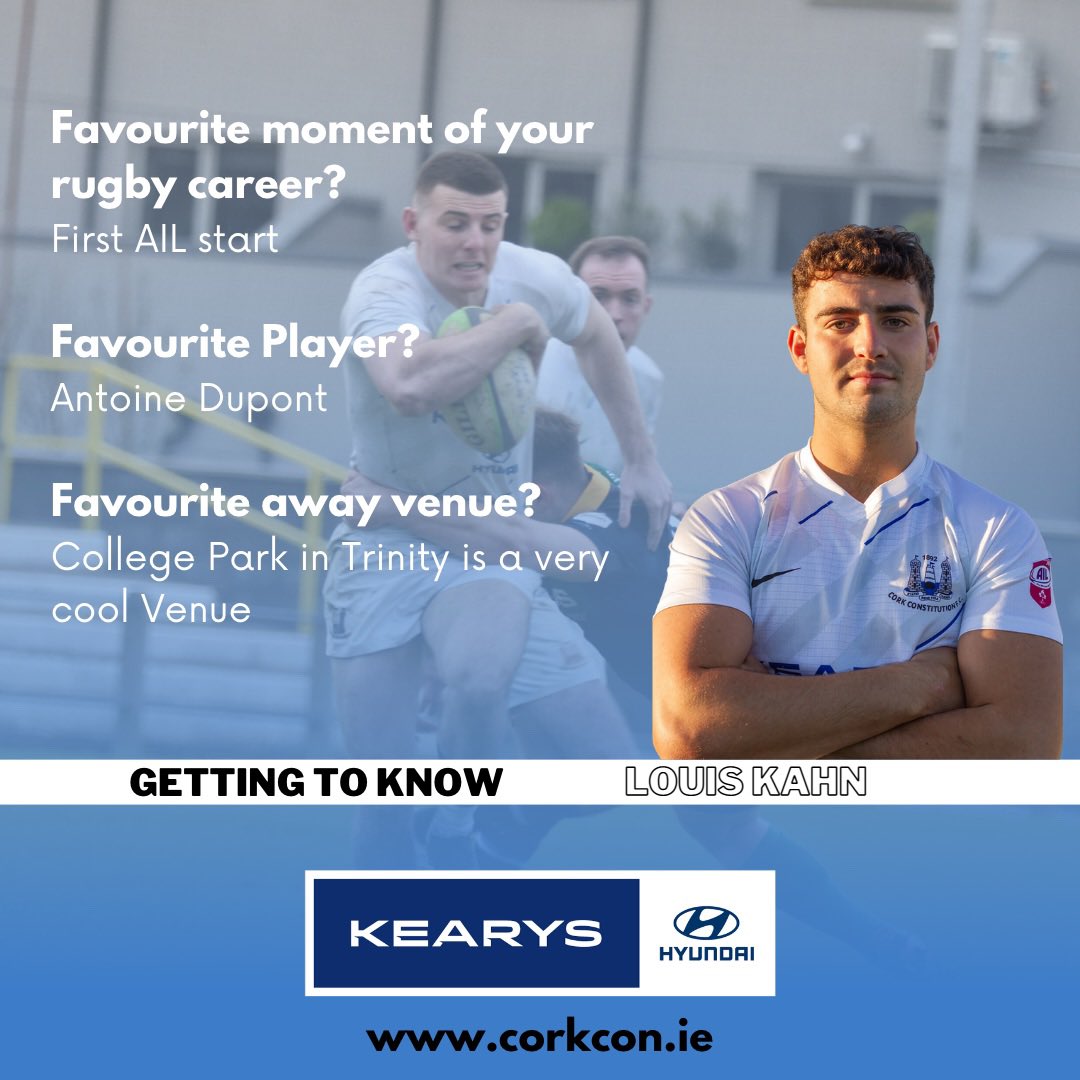 CorkConRugbyFC's tweet image. 𝐆𝐄𝐓𝐓𝐈𝐍𝐆 𝐓𝐎 𝐊𝐍𝐎𝐖... 𝐋𝐎𝐔𝐈𝐒 𝐊𝐀𝐇𝐍 👋🏻
This week we get to learn more about Louis Kahn! 
Swipe ➡️ to learn more about the Scrum Half.  
#GettingToKnow #CorkCon #PositiveEnergy #IrishRugby #Rugby