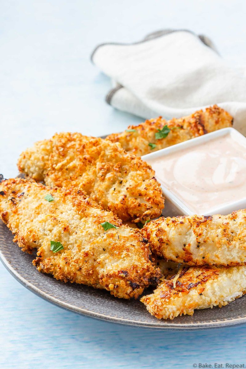 These air fryer chicken tenders are so easy to make and taste great! They only take 10-12 minutes to cook, and are perfectly crispy! Get the recipe: bake-eat-repeat.com/air-fryer-chic…