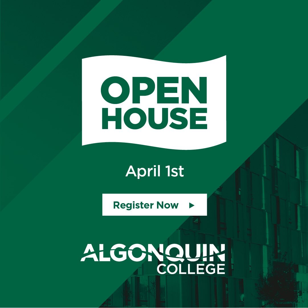AlgonquinColleg's tweet photo. Don’t miss out on discovering Algonquin College! Our Open House is this Saturday, April 1. 

Come visit the campus, meet with professors and students, and apply for your program on the spot! 

Learn more and RSVP: https://t.co/rNViy4v85M https://t.co/xmkNfzMBd8