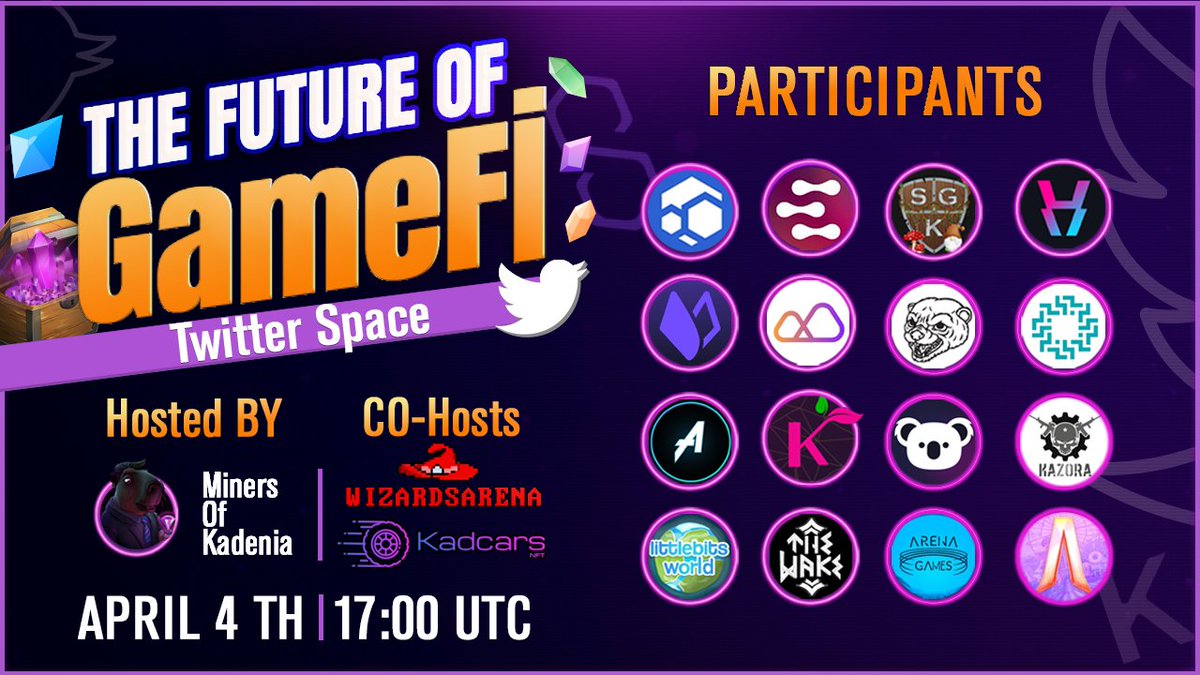 More projects have been added to our #GameFi spaces!!

Come join us April 4th @ 17:00UTC to see what projects are building on #Kadena, #Polygon and #FLUX, there will be much alpha revealed🔮

There will also be a #Giveaway too, $500+ in prizes, with free entry🤫

To enter:
❤️Like