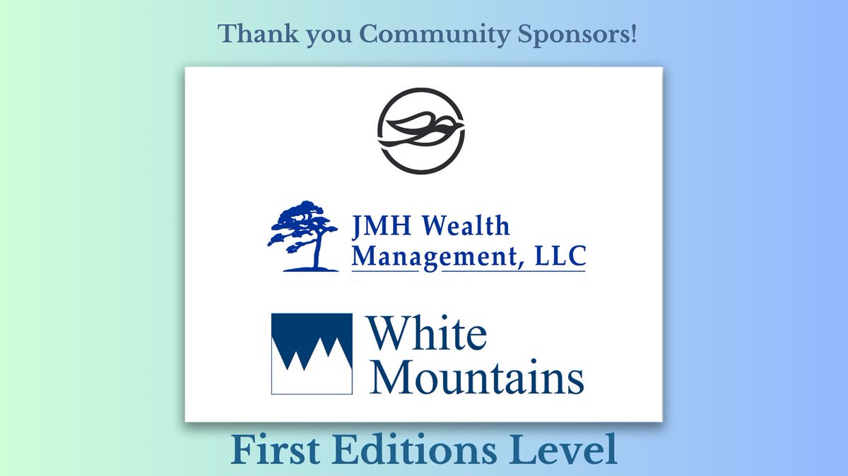 howelibrary's tweet photo. Thank you to Emily &amp; Errik Anderson, JMH Wealth Management, LLC and White Mountains Capital, LLC. Their generous support as 2023 First Editions level Community Sponsors helps to fund the Howe’s programs and collections. #CommunitySponsorsWeek #HoweLibrary #HanoverNH #UpperValley https://t.co/cKNoCNCiO7