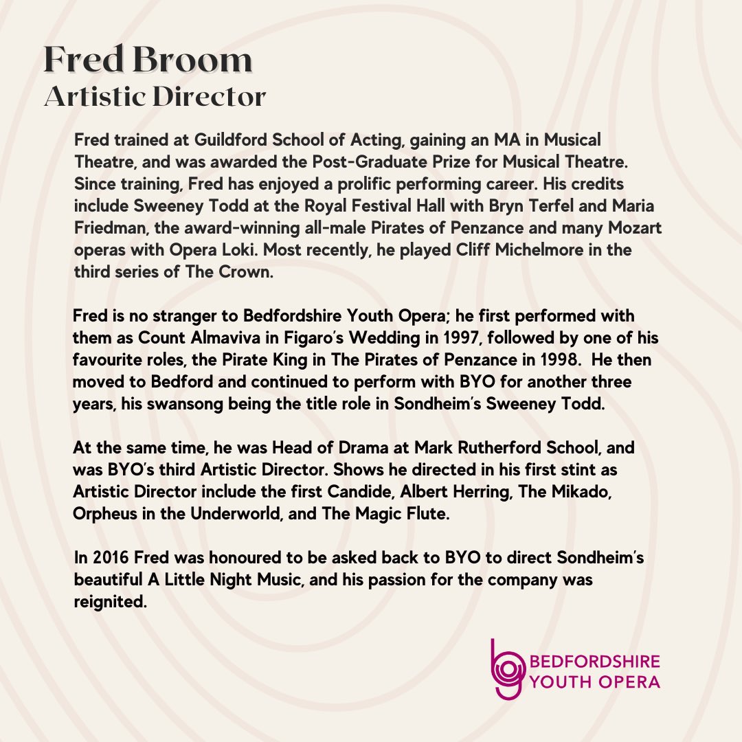 Introducing our Artistic Director, Fred Broom

Not long left to sign up for our audition weekend now! 
linktr.ee/bedfordshireyo…

Auditions will take place Saturday 1st &amp; Sunday 2nd April at Parklea School, Luton, LU3 3JU