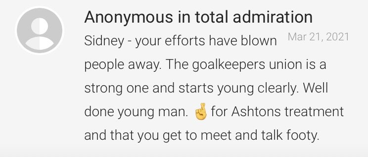 amysutton723's tweet photo. 2 years since someone anonymously donated a HUGE amount towards my little boys fundraising (he was 7 and cycled 100km to raise money for a fellow young gk battling cancer). We’d love to thank whoever it was. Definitely someone within the #gku #GKunion #goalkeepersunion I reckon?? https://t.co/cMOeDOQq1h