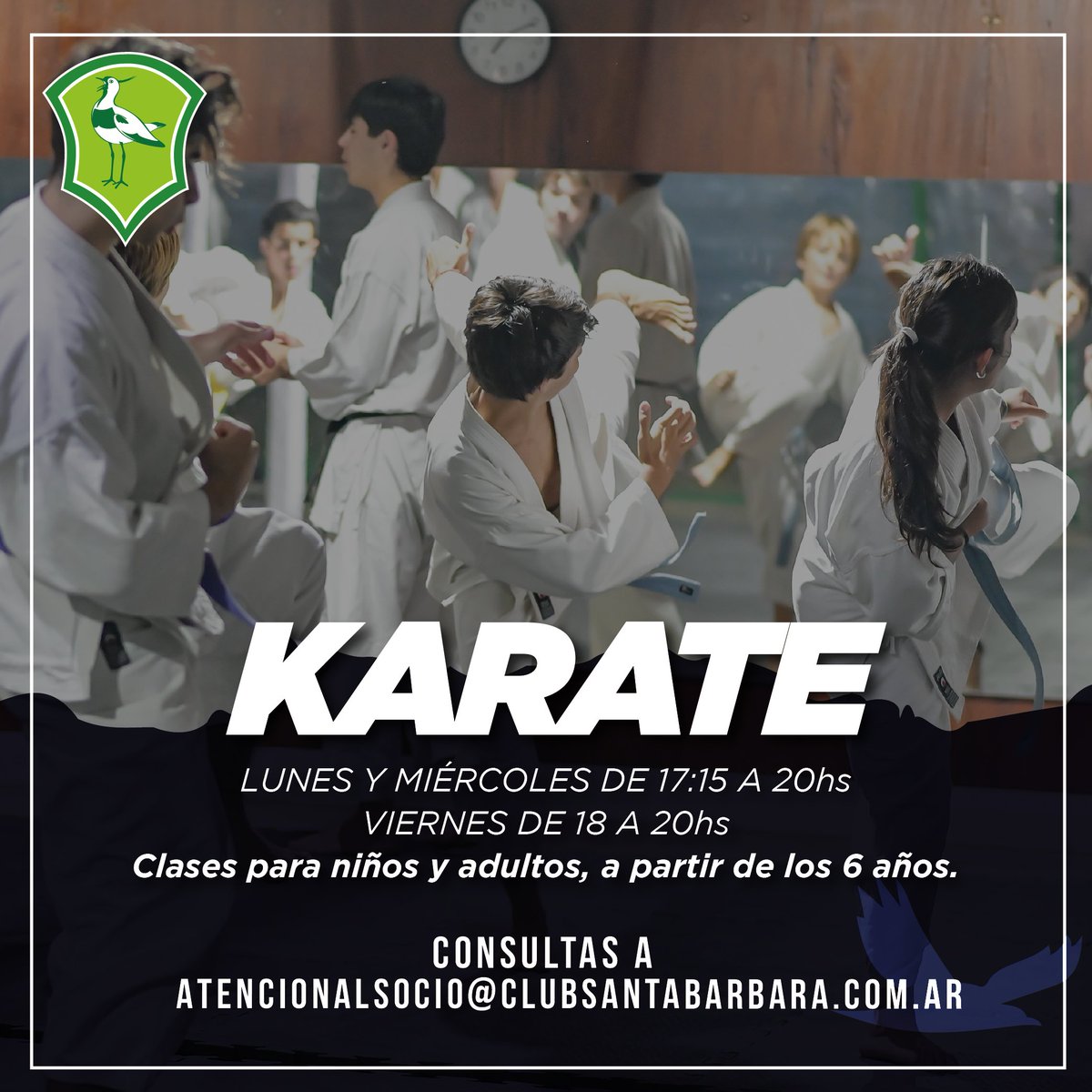 ClubStaBarbara's tweet photo. 🥋 Karate en el Club 🥋

Lunes y Miércoles de 17:15 a 20hs
Viernes de 18 a 20hs.

Clases para niños y adultos, a partir de los 6 años.
@karate_santabarbara

#vamosteros #vamosteras #karate #ClubSantaBarbara https://t.co/Kh6HHnk3z6