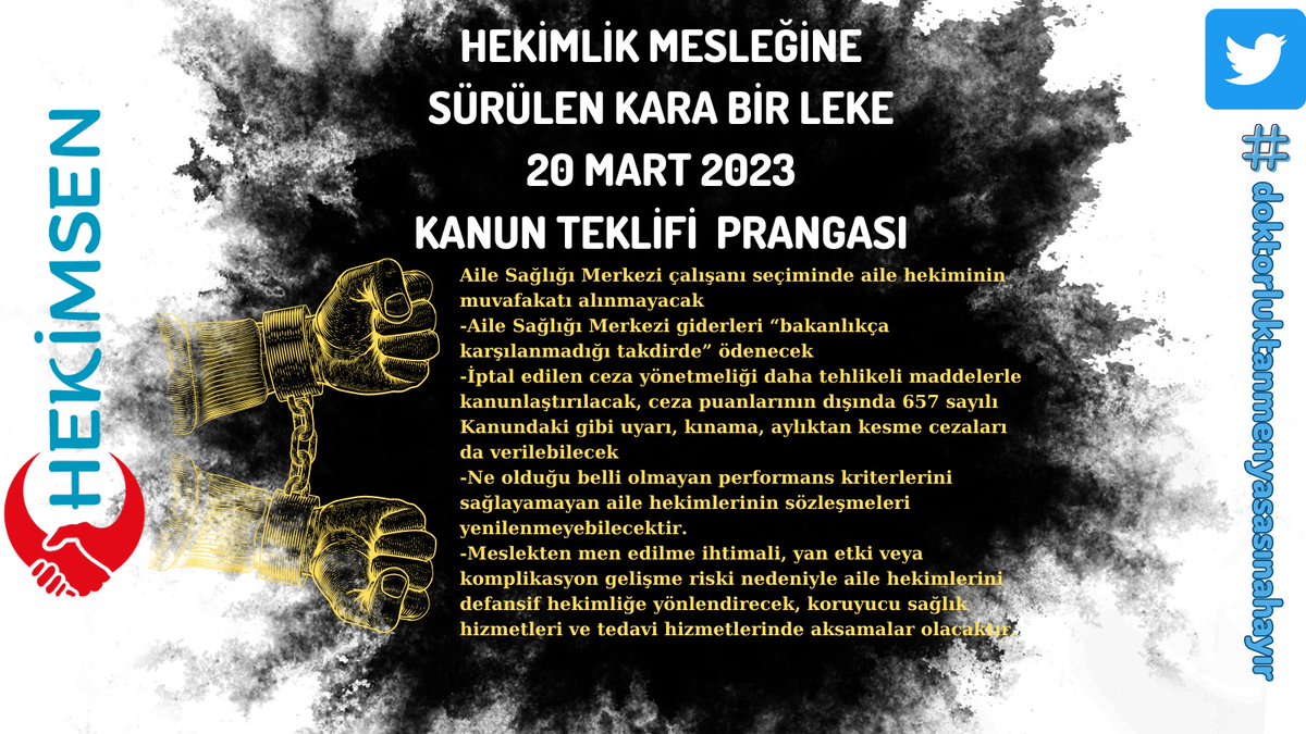 20 Mart 2023 tarihli torba yasa teklifi kabul edilirse Aile Hekimliğinde neler olacak?

-Aile Sağlığı Çalışanı seçiminde aile hekiminin muvafakatı alınmayacak
-Aile Sağlığı Merkezi giderleri “bakanlıkça karşılanmadığı takdirde” ödenecek
-İptal edilen ceza yönetmeliği daha