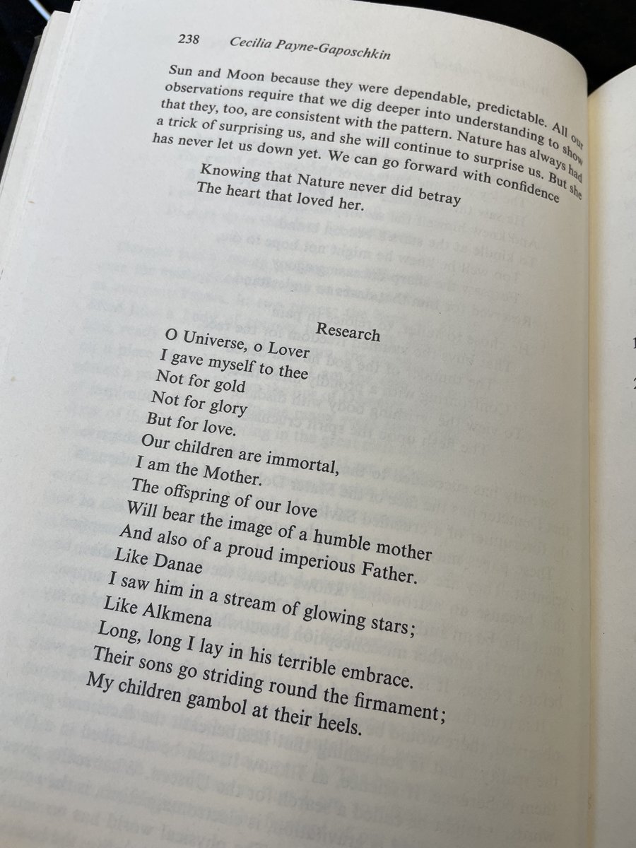 ProjectPHaEDRA's tweet photo. Read Cecilia Payne's beautiful poem titled "Research" below, from her autobiography.
(Cecilia Payne-Gaposchkin: an autobiography and other recollections. Payne-Gaposchkin, Cecilia, 1900-1979; Haramundanis, Katherine, 1937-
1996; pg. 238)
#projectphaedra #astronomy #womeninstem https://t.co/oDJGcA3QY4