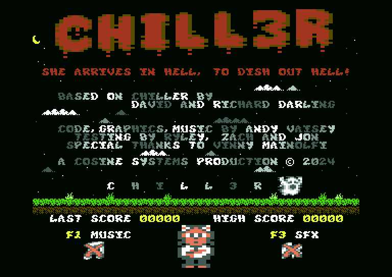AndyVaisey's tweet photo. New #C64 game in development, a sequel to my unofficial sequel... CHILL3R! Disk only, each level multi-screen, more tasks, more graphics and more music! A dev-diary will feature in future issues of @FREEZE64UK! #commodore64 @EverythingC64 @C64Retweets https://t.co/LjsAODpM13