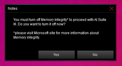c4talyst's tweet photo. Windows wtf #2
This one goes to @ASUS for their "AI Suite" . Because ofc you need to disable security for anything to work.
#dancingpigs https://t.co/fOWy5qbFIT