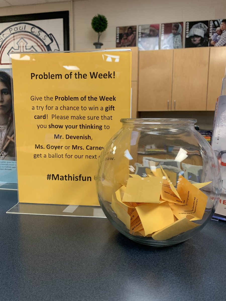 ErinCar03295234's tweet photo. Here is our newest Problem of the Week, @SPCSSFalcons. Be sure to show your thinking for a ballotโฆthe bowl is filling up! We will draw two lucky winners on Friday. Who will start their wknd with a Starbucks gift card? Good luck ๐
#mathinthelearningcommons #MathisFun https://t.co/I40GZyiffm