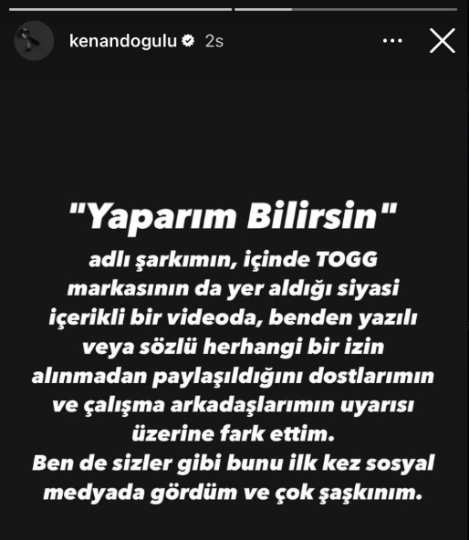 Kenan Doğulu, AK Parti'nin hazırladığı siyasi bir videoda 'Yaparım Bilirsin' şarkısını izinsiz kullandığını açıkladı: