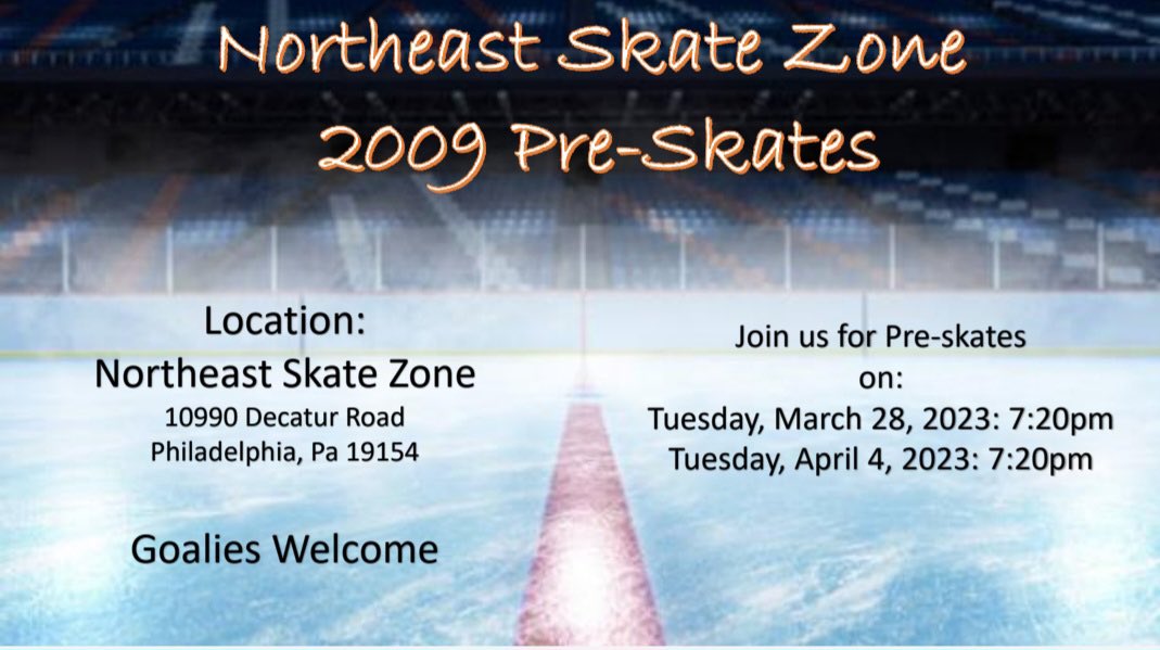 Bantam ID skates tonight! Love to see some Goalies too!
