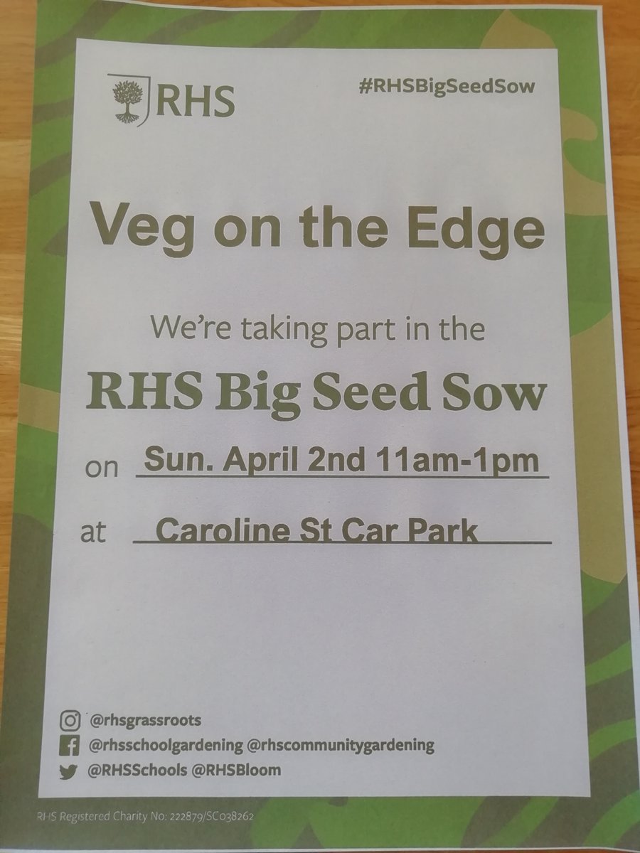 This Sunday 2 April join us to plant some seeds as part of the #RHSBigSeedSow. 

We'll supply seeds, compost &amp; pots, but you can also bring along your own seeds, pots or containers and we'll give you any help you need 🌱🤗