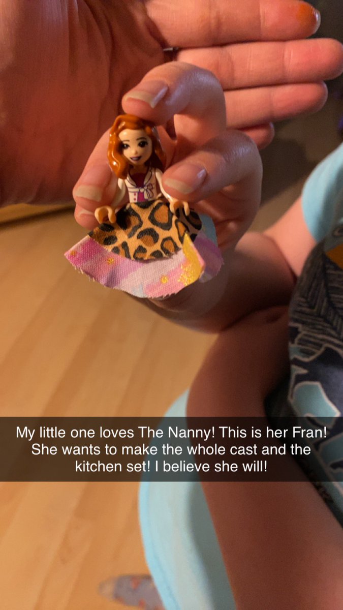 SelTay85's tweet photo. @frandrescher My daughter wishes her a happy birthday!! She is a big fan!! She is making the whole cast of The Nanny in Lego! Here is her version of Fran with a home made outfit 😊 https://t.co/5SzdBWg1lc