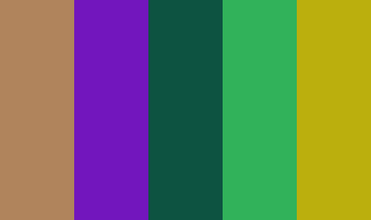 palette_gen's tweet photo. Width 
 #b0845c #7216bd #0d5341 #31b25a #bbaf0d https://t.co/7EBz3s8NmY