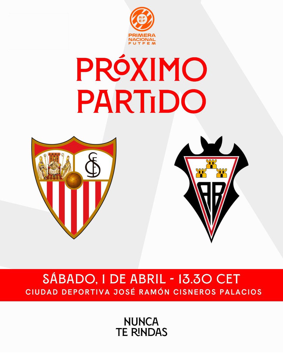 SevillaFC_Fem's tweet photo. 🗓️ El filial del #SevillaFCFem vivirá el sábado un nuevo encuentro en casa ante el @FundaAlbaFem ‘B’. 💪🏻⚽️⚪️🔴

#PrimeraNacional https://t.co/4KALKHH5ZU