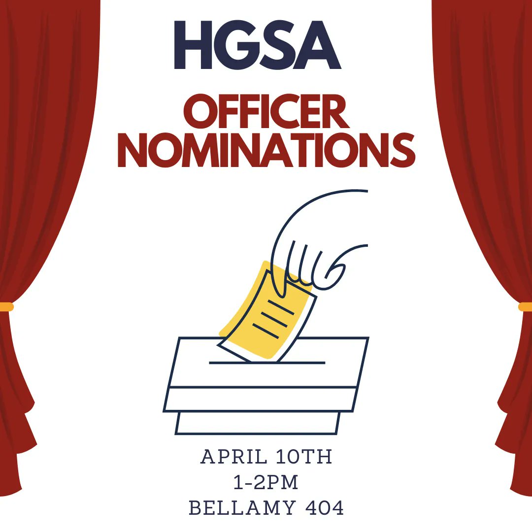 Officer nominations for the 2023-2024 academic year will be held Monday April 10th from 1-2pm in BEL 404. If you would like to be nominated or nominate someone else for any of the officer postions we encourage you to attend the meeting.  Voting will be from April 17th-21st online