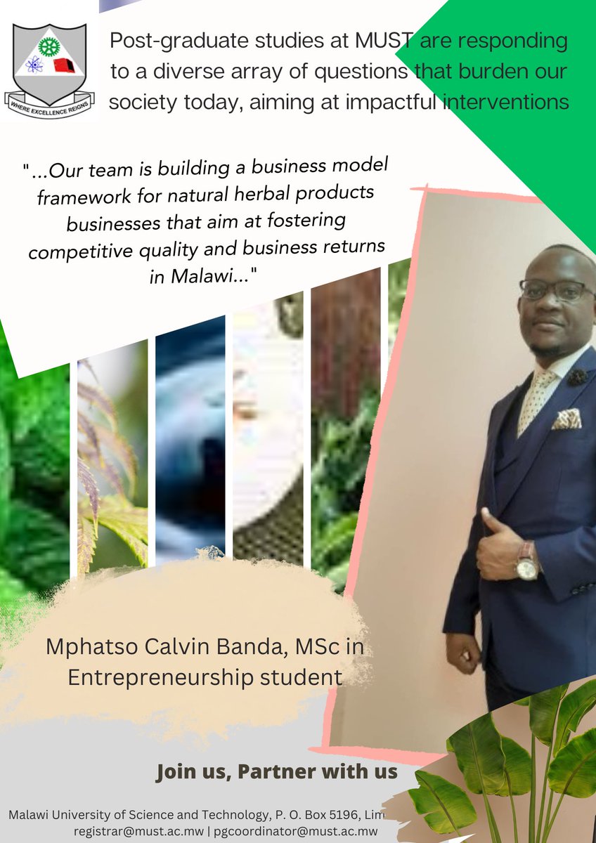 On to the Challenge. Mphatso Calvin Banda, our MSc in Entrepreneurship student, successfully defended his research proposal. He is working on a business model for herbal products in Malawi. Exciting