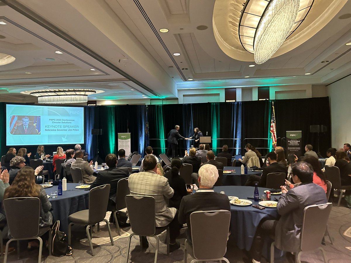 PlantBasedProds's tweet image. Nebraska Governor @TeamPillen joined us for our lunch keynote address! Thank 
you for speaking at the #PBPC2023Conference, Governor Pillen!