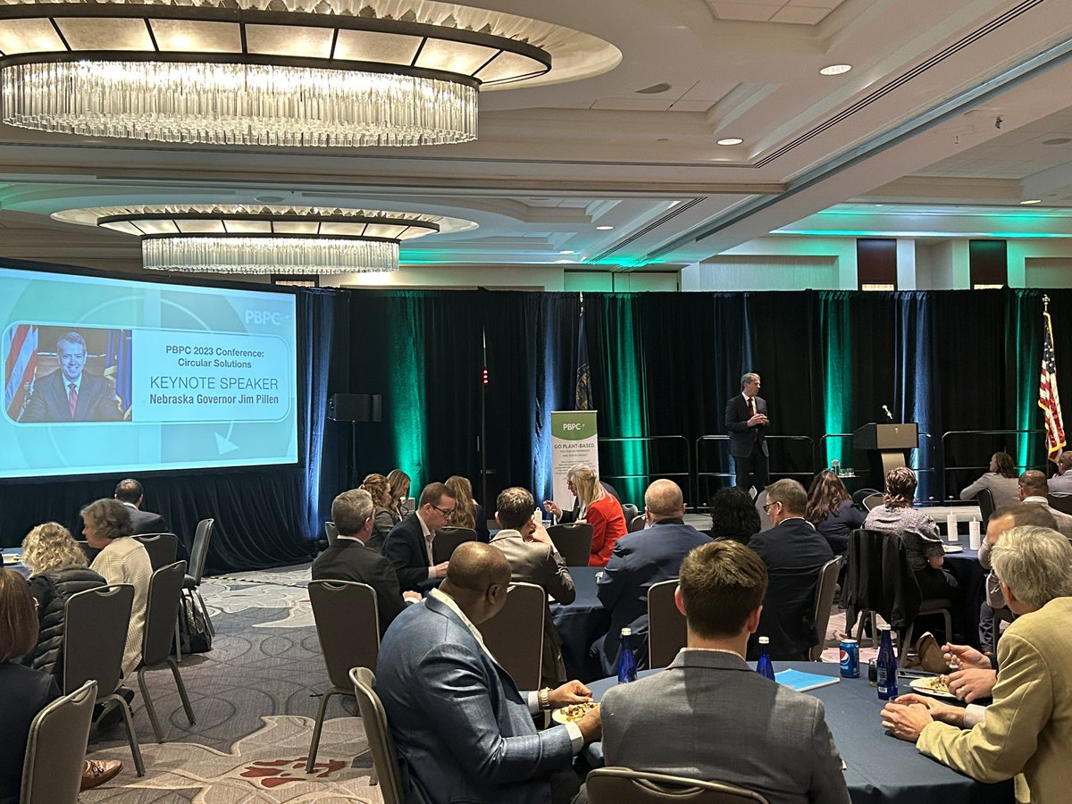 PlantBasedProds's tweet image. Nebraska Governor @TeamPillen joined us for our lunch keynote address! Thank 
you for speaking at the #PBPC2023Conference, Governor Pillen!