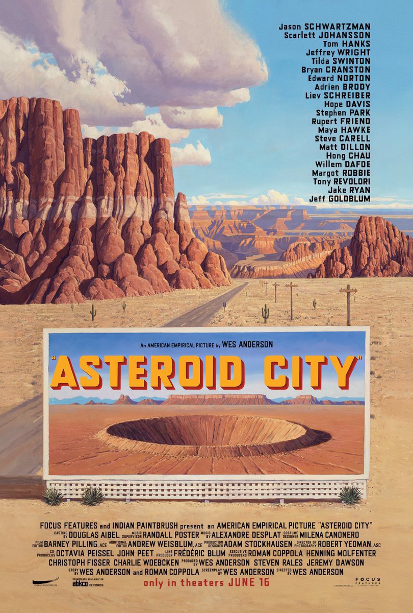 meilleurescenes's tweet image. Première affiche du film  "ASTEROID CITY" et son casting XXL 
Margot Robbie, 
Tom Hanks, 
Scarlett Johansson, 
Jeffrey Wright, 
Tilda Swinton, 
Bryan Cranston, 
Adrien Brody, 
Maya Hawke, 
Steve Carell, 
Hong Chau, 
Willem Dafoe,
 Tony Revolori.😱😱