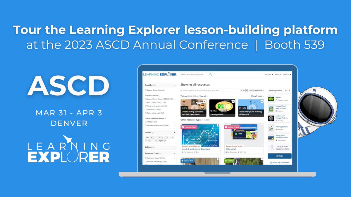 Find out how teachers are saving time, finding great resources, and creating engaging lessons! Take the #LearningExplorer tour at booth 539 at the #ASCD2023 Annual Conference

#teacherempowerment #teacherleadership #teachers #principals #curriculum

ow.ly/Mnu550NtLGW