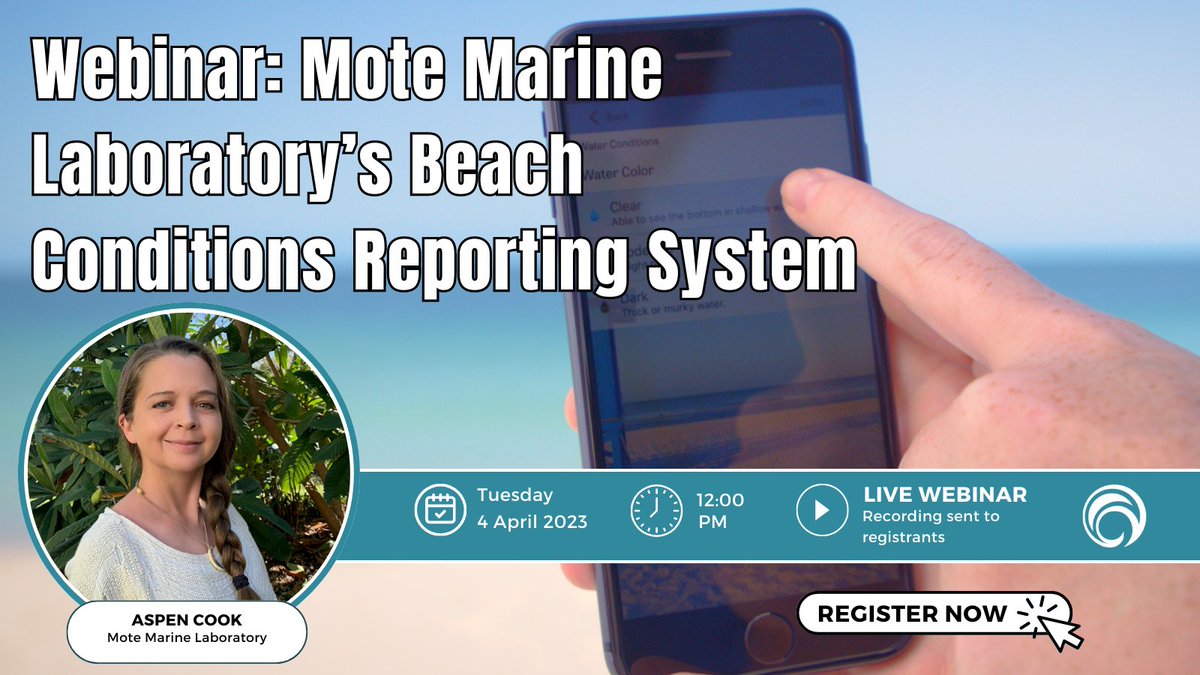 The @MoteMarineLab Beach Conditions Reporting System encourages the public to participate in community science and provides condition reports for beaches and coastal recreation areas. 

Learn more about the tool on 4/4 at noon ET: secoora.org/webinar-mote-m…

#webinar