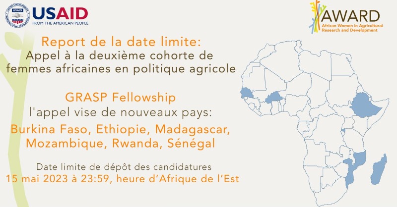 AWARDFellowship's tweet photo. 🚨Report de la date limite ! 

La date de soumission des dossiers de candidature pour le Programme de formation sur les systèmes agricoles et politiques sensibles au genre (GRASP) a été reportée au 15 mai 2023, 23:59 Heure de l’Afrique de l’est.

https://t.co/3LLLKv1JpV