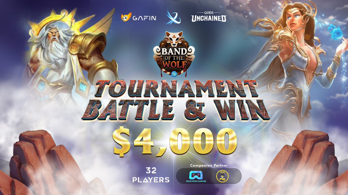 🚨 'Band Of The Wolf' Tournament with @GodsUnchained begin! 📍 Registration: gafin.io/tournament/det… 📍 Must join Discord to register: discord.gg/CnQr5fKRhB 🎊 Rewards: $4,000 👉Readmore: gafin.io/blog/Band-of-t…