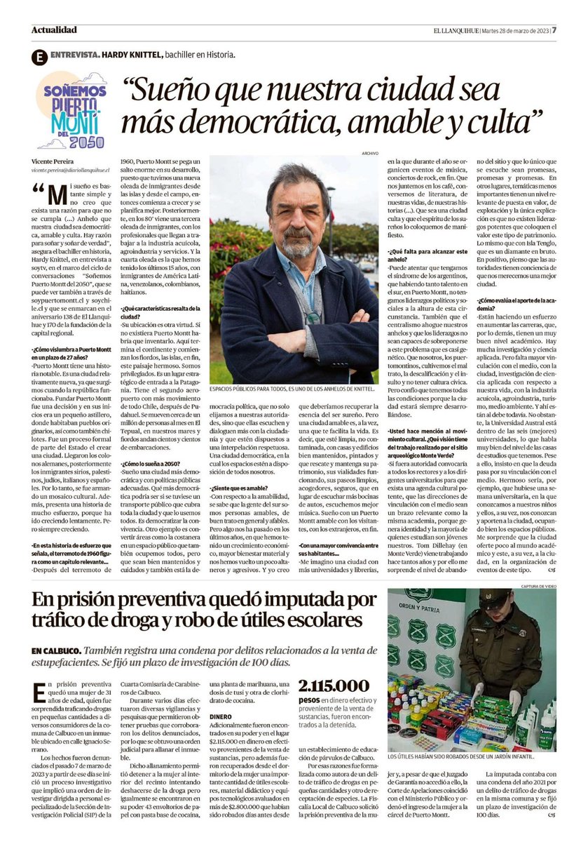 Te invito a leer esta entrevista al puertomontino Hardy Knittel, impulsor de la iniciativa Gente del Sur, hablando de cómo le gustaría fuera Puerto Montt en 2050. Vale para todas nuestras ciudades