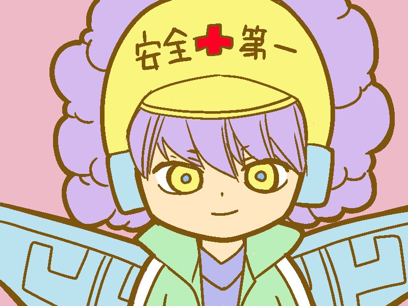 1girl solo yellow eyes purple hair looking at viewer red cross smile  illustration images