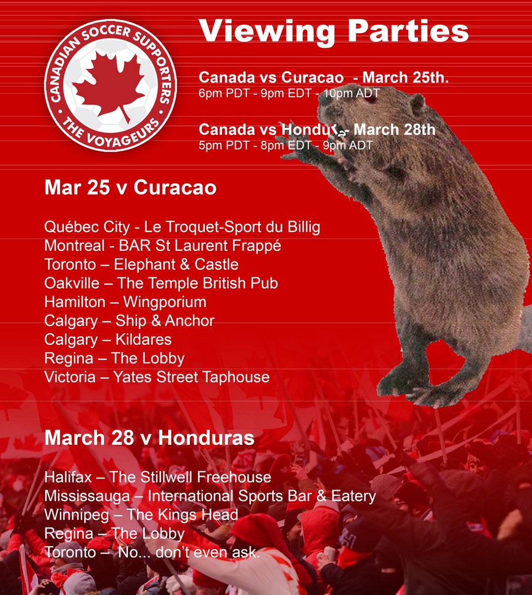 OtherFootballCA's tweet photo. For those looking for viewing parties, here's a list courtesy of @TheVoyageurs! #CanMNT 🇨🇦 https://t.co/QsKjEjlPGP