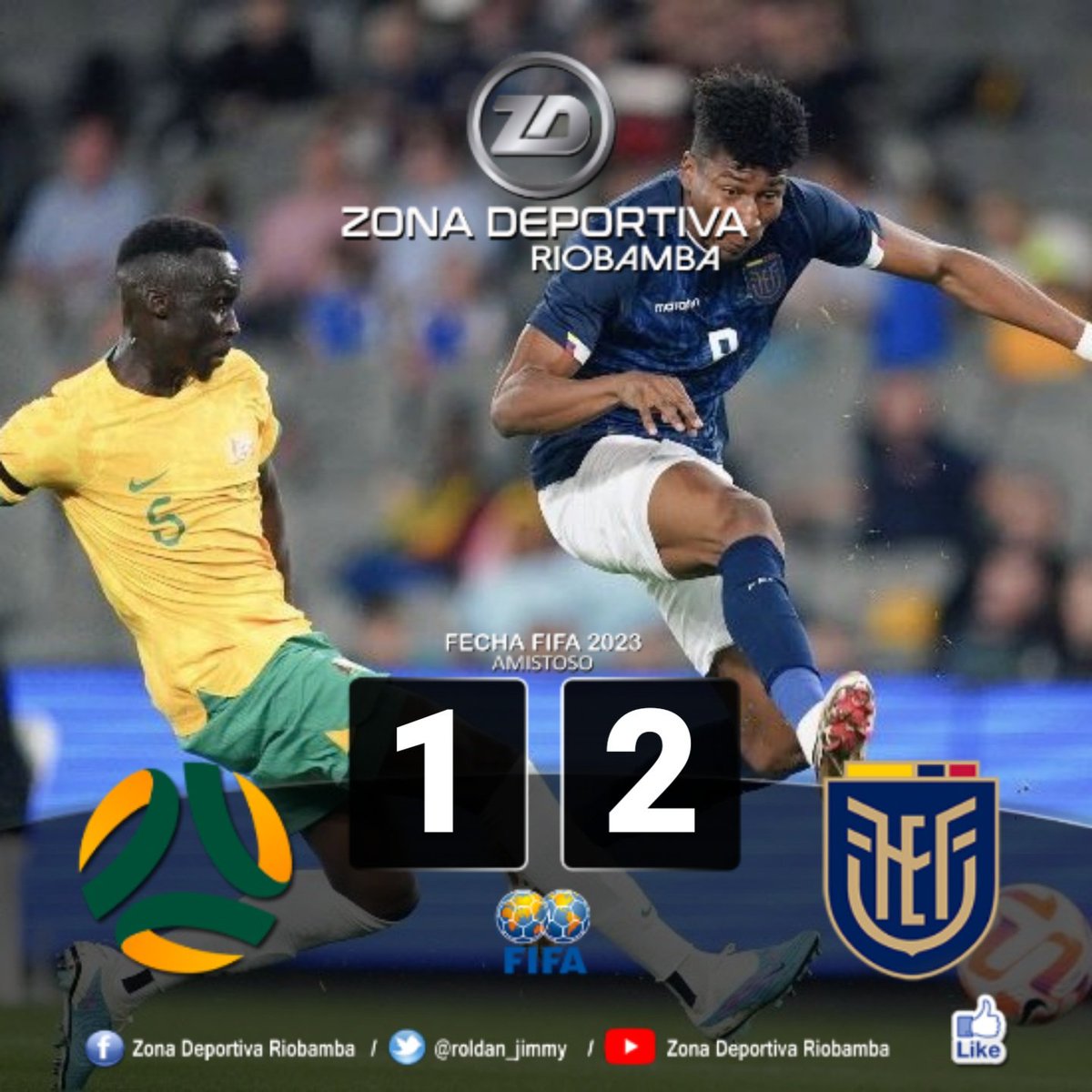 roldan_jimmy's tweet photo. #AmistosoFIFA
¡𝙍𝙀𝙑𝘼𝙉𝘾𝙃𝘼 𝙏𝙍𝙄𝘾𝙊𝙇𝙊𝙍!

Final:
#Socceroos 🇦🇺 1 - 2 🇪🇨 #LaTri
Estadio "Marvel" - #Melbourne
#Amistoso / #FIFA

Los Goles:

#AUS:
• #Borrello (16') 

#ECU:
• #PervisEstupiñán (51')
• #WilliamPacho (65')

Informa: #JimmyRoldán
Zona Deportiva Riobamba https://t.co/LO81tw3i8g
