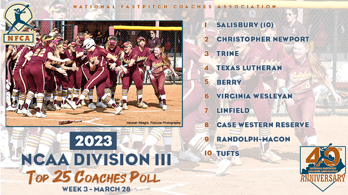 🥎 <a href="/SalisburySB/">Salisbury Softball</a> still No. 1⃣ in D3 Top 2⃣5⃣ Coaches Poll!
🔗 bit.ly/3zdbqrf