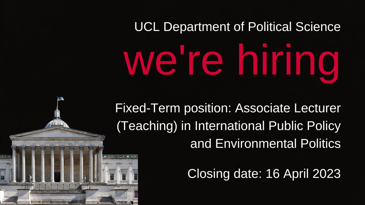 UCL Political Science - School of Public Policy (@uclspp) on Twitter photo Another opportunity, also full time 01/09/23 – 31/08/24. 
All applications welcome 🌈🌎🌻ucl.ac.uk/work-at-ucl/re… Another opportunity, also full time 01/09/23 – 31/08/24. 
All applications welcome 🌈🌎🌻ucl.ac.uk/work-at-ucl/re…