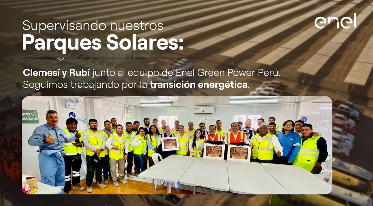 Les presentamos al equipo que hizo posible la construcción del parque solar más grande del Perú: #Rubí y #Clemesí ☀️

Junto a ell@s, buscamos brindar energía renovable que siga moviendo la #TransiciónEnergética por todo el país. 

#SomosEnel <a href="/EnelGreenPower/">Enel Green Power</a> Perú🇵🇪