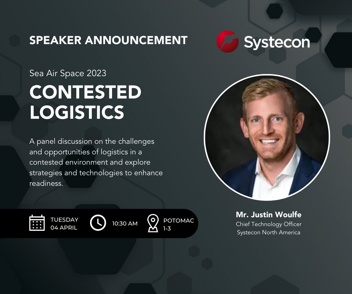 SysteconUS's tweet image. Exciting news! Our Chief Technology Officer, Mr. Justin Woulfe, will speak at Sea Air Space 2023 on the Contested Logistics Panel on Tuesday, April 4th, at 10:30 AM. (Location: Potomac 1-3)
ow.ly/BPAx50NtMK1
#SeaAirSpace2023
#contestedlogistics
#missioneffectiveness