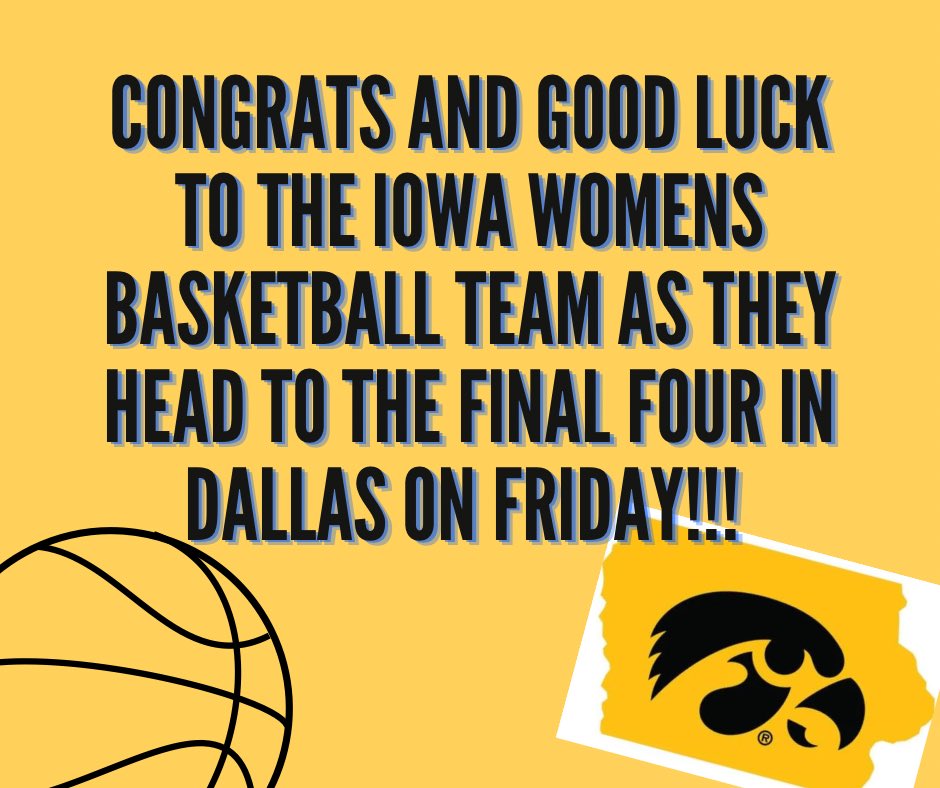RecCenterPT's tweet photo. Huge congratulations to @IowaWBB as they continue in to the final four playing South Carolina on Friday! GO HAWKS!! 🏀🎊 https://t.co/heWEV7hR6P