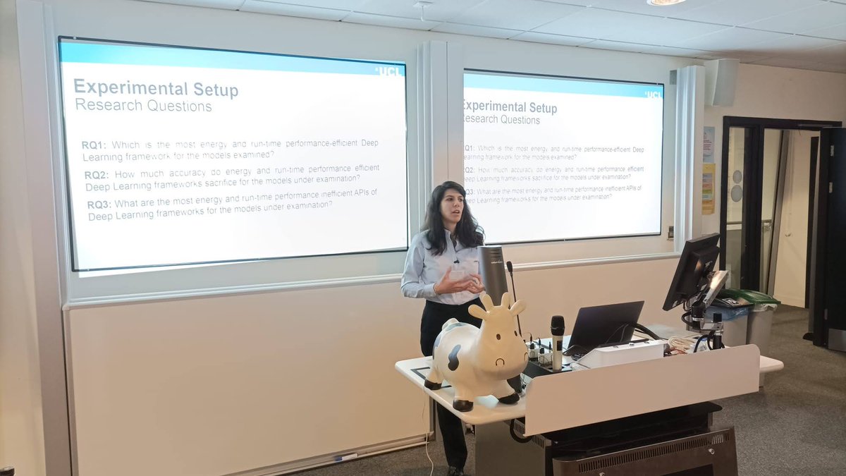 CRESTCOW's tweet photo. After a break, we are back for our final session, starting off with the talk:

"Green AI: Do Deep Learning Frameworks Have Different Costs?"

From Dr Maria Kechagia

#COW63 https://t.co/otM4ruqrJX