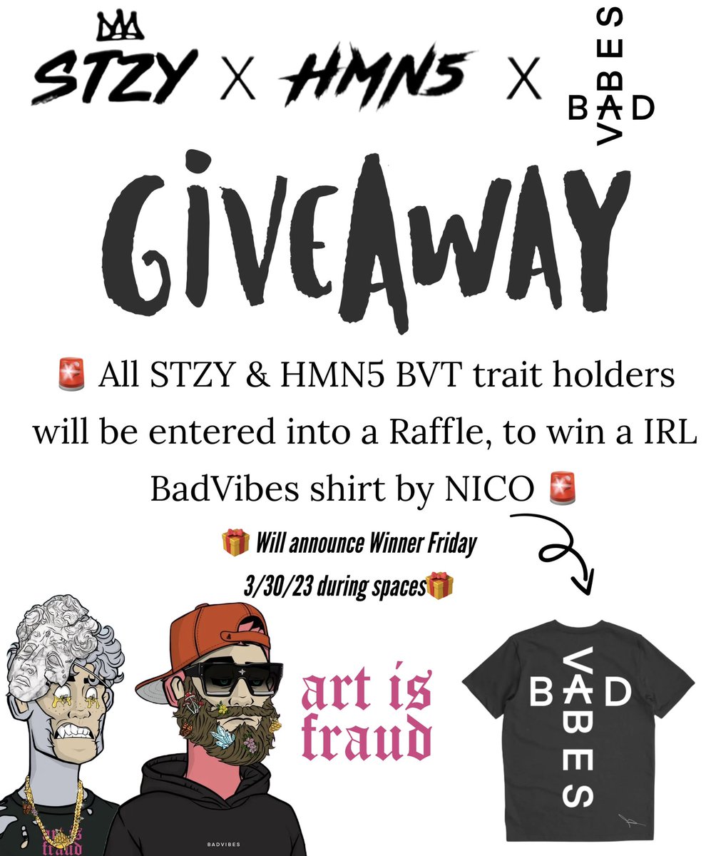 Happy Taco Tuesday! 🌮 🚨Don’t forget to scoop a <a href="/bvtnico/">Bad Vibes</a> trait to be in the giveaway raffle! LFG! Dope ass shirt 🔥🔥 @BryanveeEth <a href="/HMN5_NFT/">HMN5_NFT</a> <a href="/okinalabs/">OKINA LABS</a>  #BadVibes #HMN5 #ETH