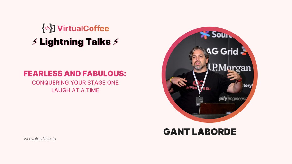 GantLaborde's tweet image. I&apos;ll be giving a lightning talk on public speaking tips and how to prep and beat speaking fears.

JOIN FRIDAY as I kick off the @VirtualCoffeeIO lightning talks.   This Friday the 31st at 11 ET (8 PT), tune in to watch me and all kinds of great talks!

youtube.com/@VirtualCoffee…