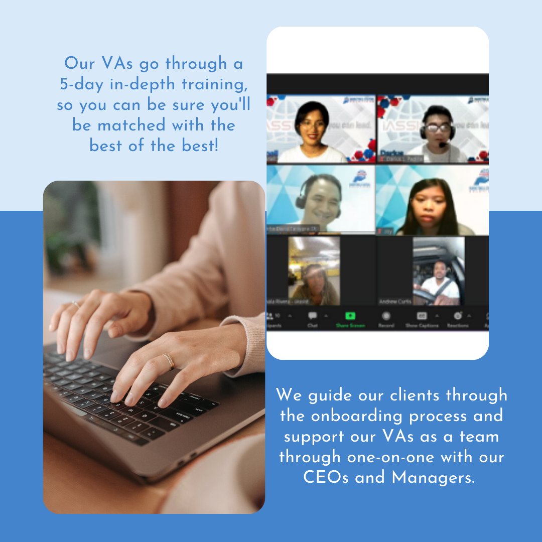 iassistsolution's tweet photo. Virtual Assistants can give you more time and freedom to focus on doing the things that you love.
You can also make more money by using a Virtual Assistant! Want to know how?
iASSISt Solutions provides top-vetted and trained virtual assistants
💻https://t.co/130KNHQdEU https://t.co/d7IEvfE0rZ
