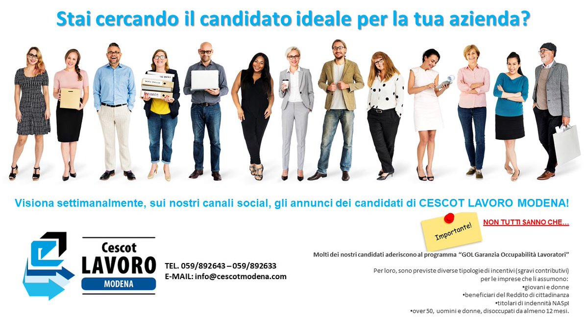 CescotModena's tweet image. 📌 STAI CERCANDO IL CANDIDATO IDEALE PER LA TUA AZIENDA?
Affidati a Cescot Lavoro Modena
Contattaci
📲059/892643 oppure 059/892633
📧 info@cescotmodena.com