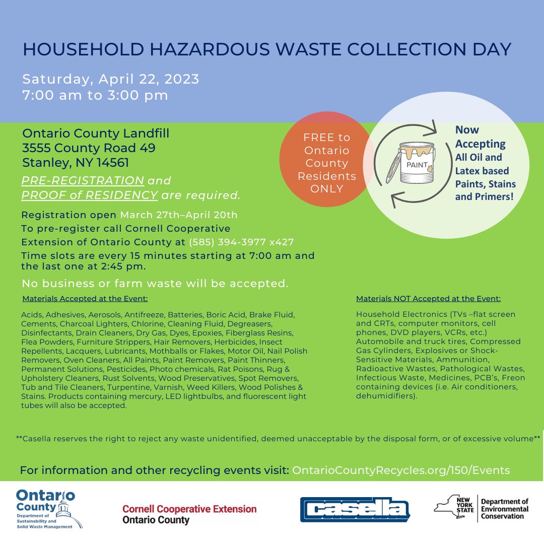 #OntarioCountyNY #OntarioCounty #HouseholdHazardousWaste #WasteDisposal #SaveOurEnvironment #ProperDisposal #SafeDisposal