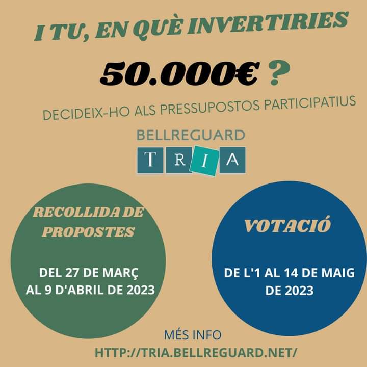 📣Encetem els Pressupostos Participatius 2023 a Bellreguard (Anem per la VII Edició 🤯)
📣Fins al 9 d'abril presenta la teu proposta per millorar el poble👇🏽
tria.bellreguard.net

#PressupostosParticipatius
#BellreguardTria
#ParticipacióCiutadana