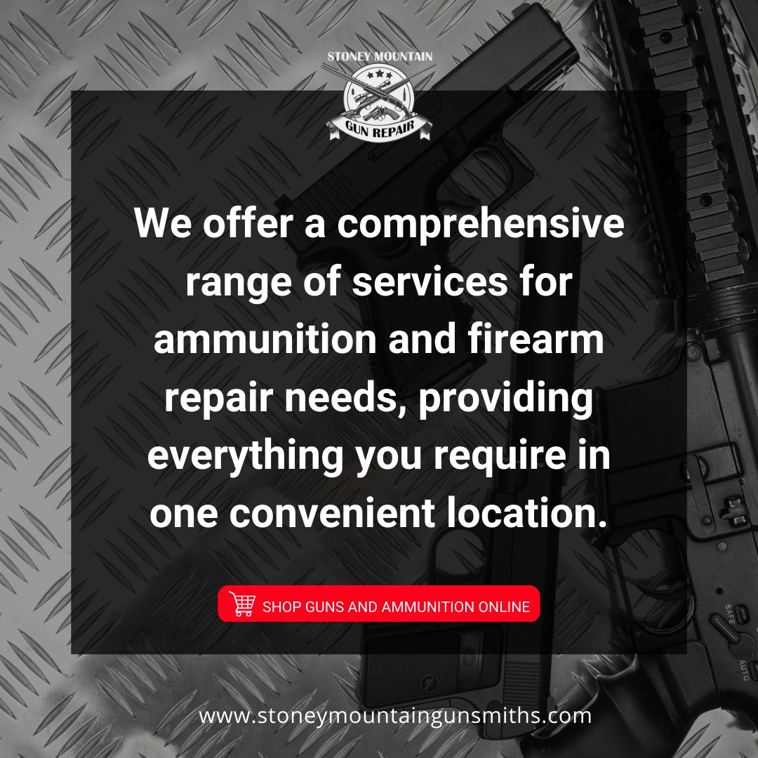 Keep your firearms in top shape with our all-inclusive repair services. We've got you covered for all your ammunition and firearm repair needs!
.
Visit bit.ly/StMGuns to learn more. 
.
#restoration #weapon #antiqueguns #ammunition #ammonition #gunrepair #stoneymountain