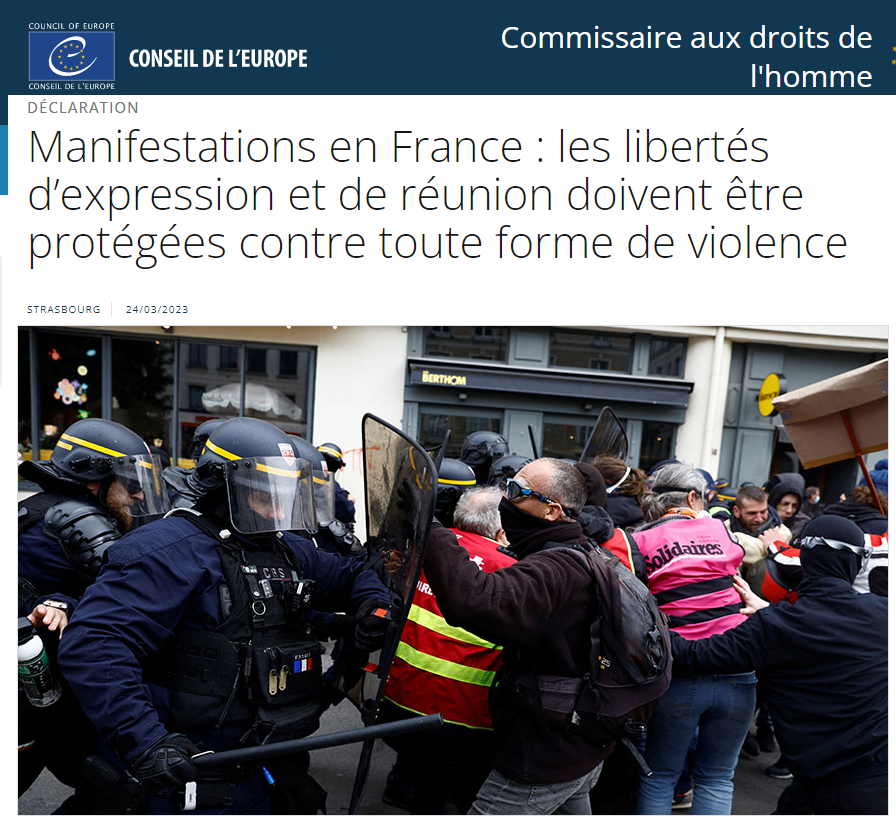 CharliesIngalls's tweet photo. 🚨‼️ Amnesty international, Ligue des droits de l'homme, Conseil de l'Europe, International Human Rights Foundation... Le monde regarde la France... et s'inquiète des pratiques de la sa police !

- @amnestyfrance : "Arrestations abusives en France"
- @EUCouncil : "Usage excessif de la force en France"
- @LDH_Fr : "Usage disproportionné de la force publique"
- @Declaracion : « Dérive autoritaire du gouvernement français"
 
#ReformeDesRetraites #greve28mars