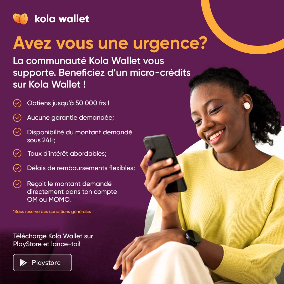 KolaWallet's tweet photo. La fin du mois tarde à arriver?  😩

Pas de panique , Kola soutient ses utilisateurs. 

Faites vous depanner sur Kola wallet avec des micros credits allant jusqu'à 50 000 frs Cfa.😊

Telechargez rapidement KOLA Wallet sur Playstore pour en profiter aussi.

 #kolagroup #kolawallet https://t.co/aUt4X3lrza