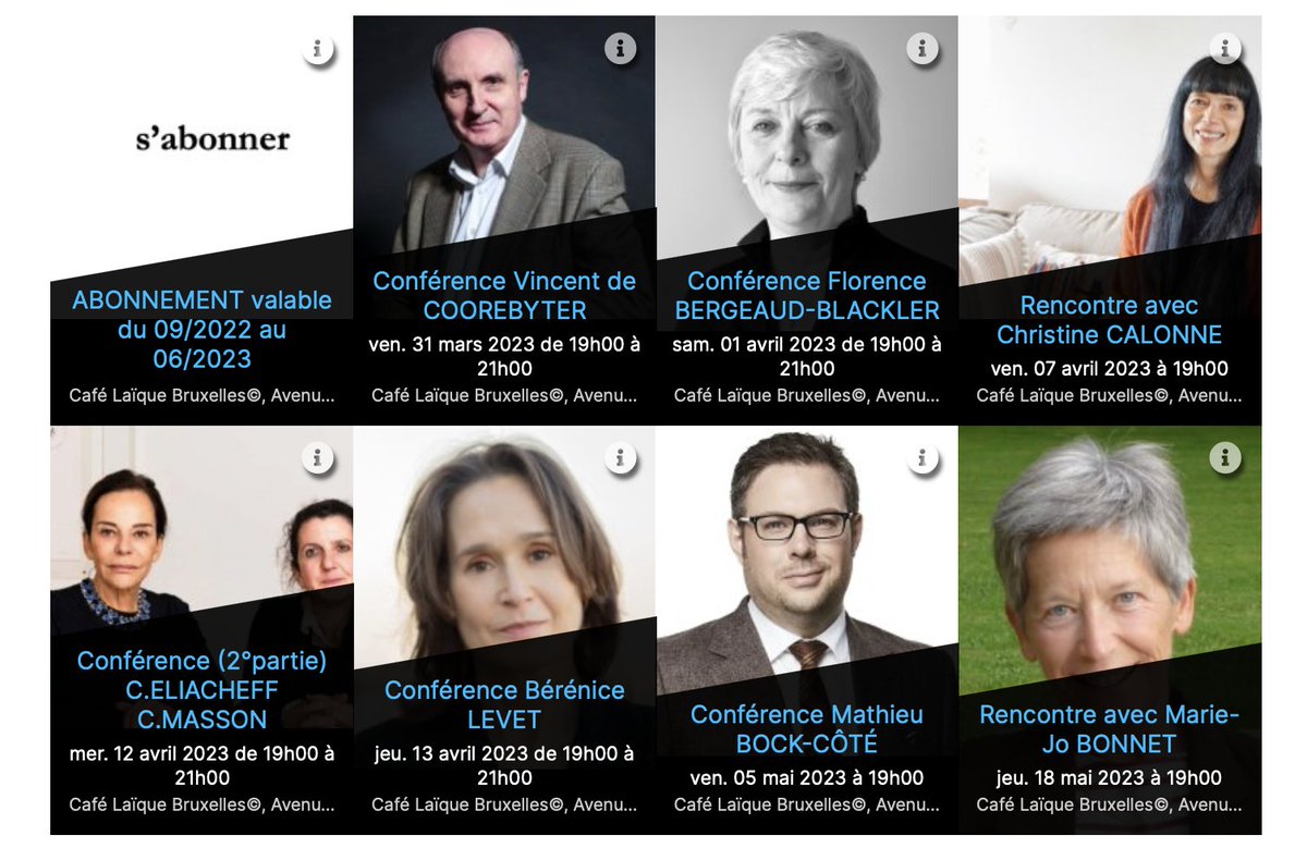 CafeLaiqueBXL's tweet photo. 🔴📖Notre programme à venir !
Réservez instantanément sur notre site internet🔗https://t.co/9rqKWOp0s5 https://t.co/BPmoCxh7yV