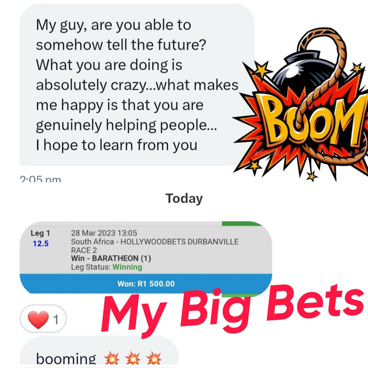 🍏🍏🍏HAPPY PUNTERS🍏🍏🍏

🎙 'CHOLLIMA' KILLED A MASSIVE MASSIVE DAY🎙

#Mybigbets1 #mybigbets #HorseRacingTips
#HorseRacing #experts #tipsters #tipster #bettingexpert #boom #best #Betfair #betfred #horseracingpunters #UnitedNations #EnglishCourses #English #england #tennis